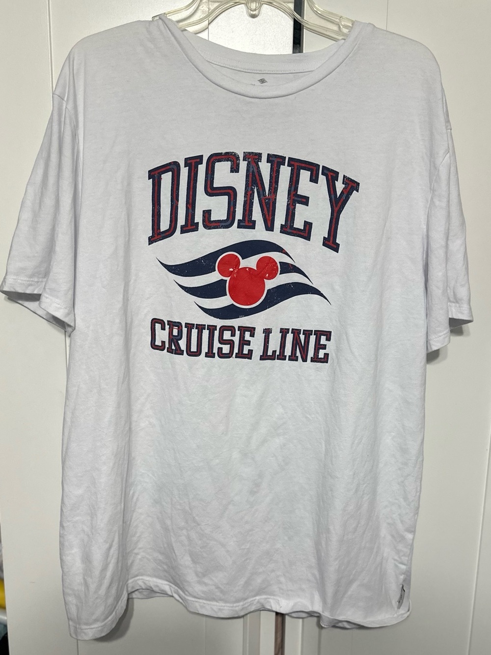 Disney White Short Sleeve Tee with Red and Navy Cruise Line Graphic